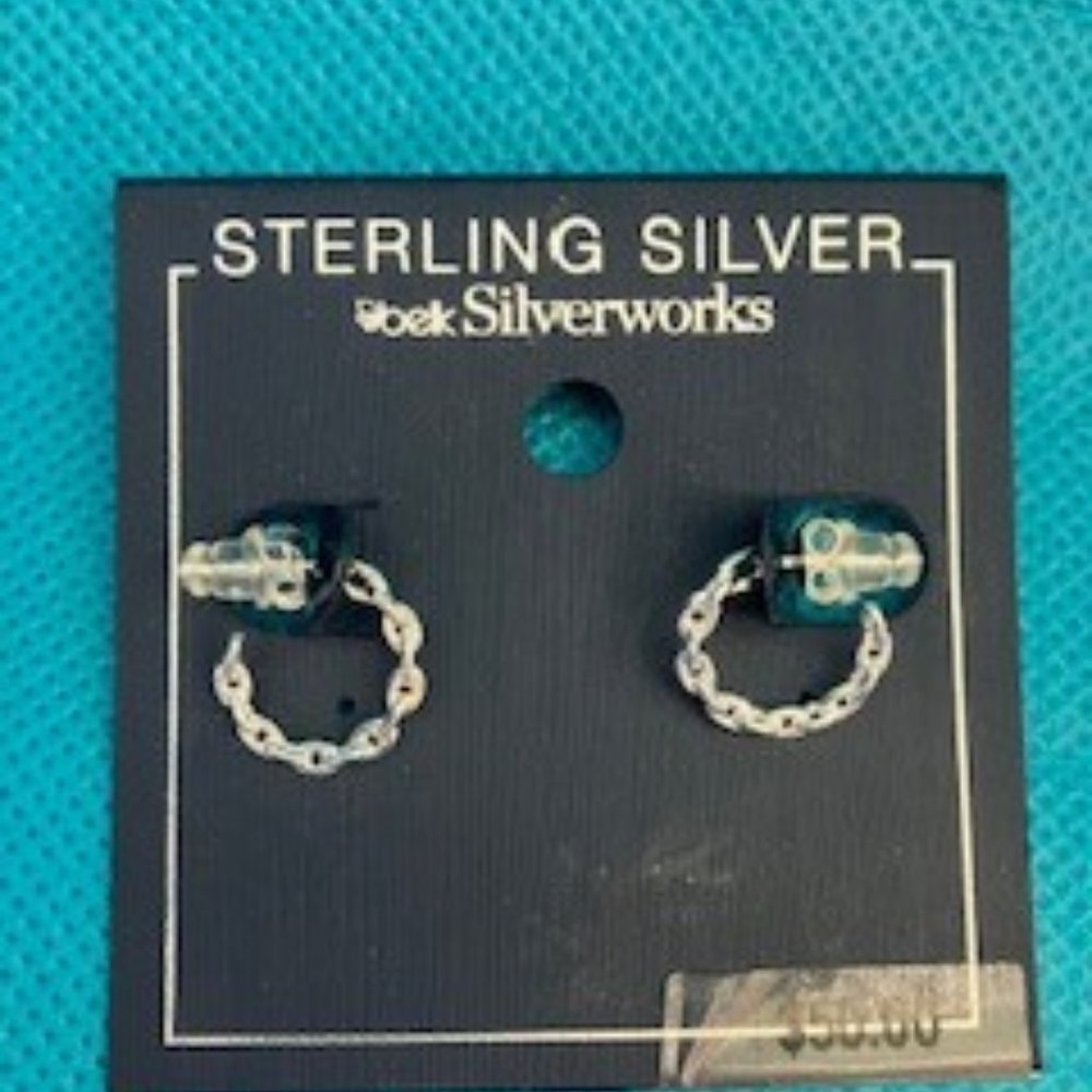 NWT - STERLING SILVER - BELK SILVERWORKS - Small "C" CHAIN" HOOP EARRINGS